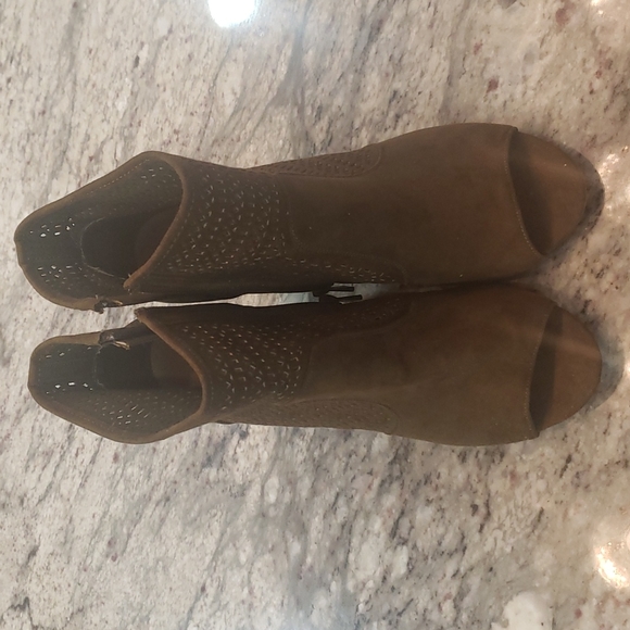 Green Faux Suade Bamboo 4.5" Heeled Open-Toe Boot - Picture 3 of 9